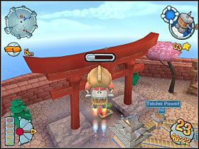 W międzyczasie za pomocą plecaka rakietowego zabieramy z dachu trebuszet (uwaga na miny) oraz stojące na ogromnej bramie nad wrogiem małpiatki - Kampania [misja 14] | Worms Forts Oblężenie - Worms Forts: Oblężenie - poradnik do gry