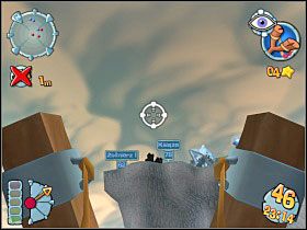 Jednego z naszych zostawiamy na dole, aby na bieżąco naprawiał wszystkie szkody - Kampania średniowieczna [misja 16] | Worms Forts Oblężenie - Worms Forts: Oblężenie - poradnik do gry