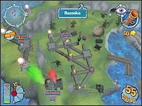 Tymczasem na górze rozpoczynamy ogromną ekspansję, niszczymy kolejno wszystkie budynki wroga [4-6] i budujemy nasze zbliżając się w stronę twierdzy [7] - Kampania średniowieczna [misja 16] | Worms Forts Oblężenie - Worms Forts: Oblężenie - poradnik do gry