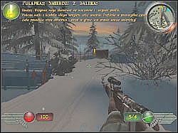 Po dotarciu do widocznego na screenie miejsca zatrzymaj się i przygotuj snajperkę, albowiem za chwilę będziesz musiał zabić trzech wrogów - Spotkanie (1) | Misja 1 | Mortyr 2 For Ever - Mortyr 2: For Ever - poradnik do gry