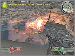 Przygotuj sobie karabin maszynowy i ostrożnie podejdź do wskazywanego przez niebieską strzałkę miejsca - Spotkanie (2) | Misja 1 | Mortyr 2 For Ever - Mortyr 2: For Ever - poradnik do gry