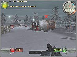 Skrzynkę z dynamitem musisz położyć niedaleko zbiornika oznaczonego czerwonym X-em - Gen von Stropp (4) | Misja 2 | Mortyr 2 For Ever - Mortyr 2: For Ever - poradnik do gry