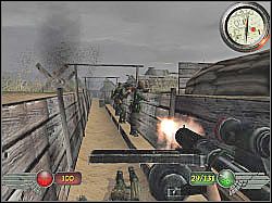 W trakcie mijania jednej z odnóg powinieneś zauważyć trzech żołnierzy zajętych ostrzeliwaniem okolicy - Okopy (2) | Misja 3 | Mortyr 2 For Ever - Mortyr 2: For Ever - poradnik do gry