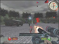 Zanim zajmiesz się ciężarówkami, poczęstuj ołowiem najbliższych przeciwników - Obóz (2) | Misja 5 | Mortyr 2 For Ever - Mortyr 2: For Ever - poradnik do gry