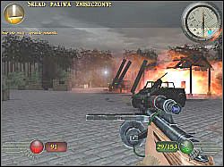 Aby wysadzić ciężarówkę w powietrze musisz strzelić w umieszczoną na niej charakterystyczną skrzynię - Obóz (2) | Misja 5 | Mortyr 2 For Ever - Mortyr 2: For Ever - poradnik do gry