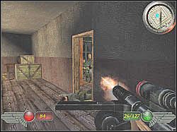Uważaj, ponieważ w sąsiednim pomieszczeniu znajduje się spora grupka wrogich żołnierzy - Obóz (3) | Misja 5 | Mortyr 2 For Ever - Mortyr 2: For Ever - poradnik do gry