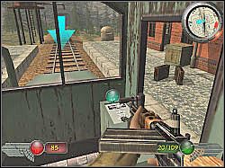 Podjedź drezyną na peron i zatrzymaj ją w miejscu oznaczonym niebieską strzałką - Stacja Negotin (4) | Misja 6 | Mortyr 2 For Ever - Mortyr 2: For Ever - poradnik do gry