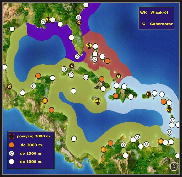 Strefy wpływów poszczególnych państw oznaczone są kolorami - Startujemy: Hiszpania - Hawana cd. w Port Royale 2 - Port Royale 2 - poradnik do gry