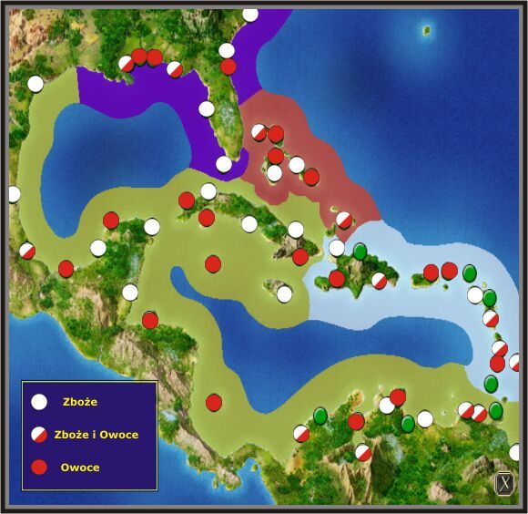 Miejsca produkcji zboża i owoców rozrzucone są w miarę równomiernie po całym obszarze gry. Niezależnie więc od tego, gdzie zaczynasz przygodę, zawsze znajdziesz jakieś w pobliżu. - Handel Zbożem i Owocami w Port Royale 2 - Port Royale 2 - poradnik do gry