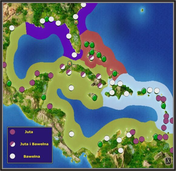 Podział mapy na strefy uprawy Juty i Bawełny jest podobny jak w przypadku Kukurydzy i Cukru, aczkolwiek nie tak ostry. Gracz holenderski, który chce oprzeć swój interes na handlu tymi towarami musi uważać na to, z kim aktualnie Holandia toczy wojnę. - Handel Bawełną i Jutą w Port Royale 2 - Port Royale 2 - poradnik do gry