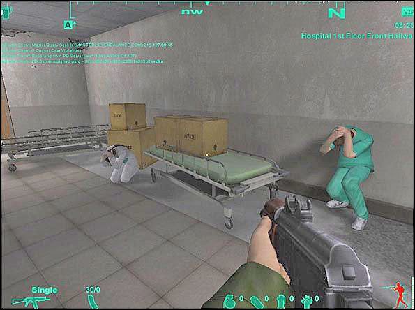 Szpital jest wyjątkową mapą z jeszcze jednego powodu - wprowadzono do niej element losowości, gdy ilość graczy na serwerze przekroczy 16 osób, część z dodatkowych drzwi jest otwarta tworząc nowe systemy przejść w szpitalu - Informacje | SF Hospital | Americas Army Special Forces - Americas Army: Special Forces - poradnik do gry