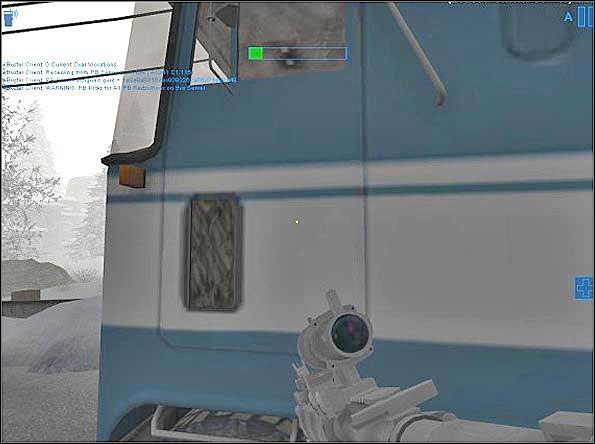 Zadanie wykonujesz podchodząc do ciężarówki i naciskając a następnie trzymając klawisz use - wirtualnie próbujesz przez 10 sekund otworzyć zamek do drzwi - Assault (3) | SF Arctic | Americas Army Special Forces - Americas Army: Special Forces - poradnik do gry