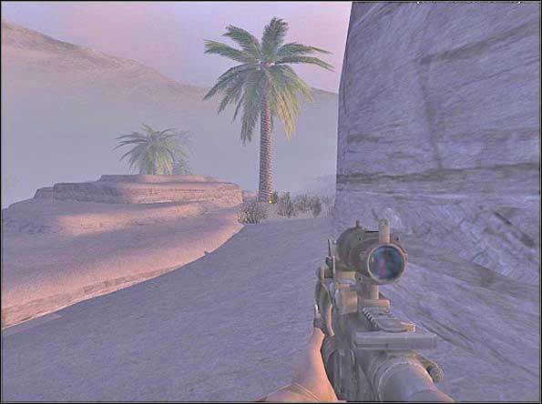 Tu za granicą widoczności, która zniknie jak podejdziesz do palmy, organizują się siły obrońców - Assault (1) | SF Oasis | Americas Army Special Forces - Americas Army: Special Forces - poradnik do gry