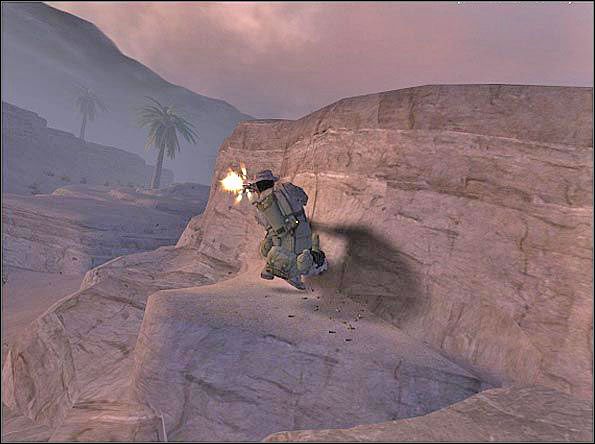 Wychylając się masz trochę mniejszą celność, ale jesteś o wiele trudniejszy do trafienia, ponieważ wystaje Ci mniejsza powierzchnia ciała zza skały - Defense (2) | SF Oasis | Americas Army Special Forces - Americas Army: Special Forces - poradnik do gry