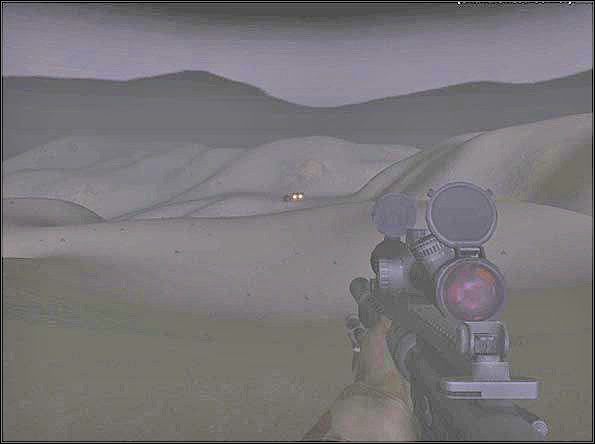 Jeżeli masz broń snajperską SPR możesz już z tego miejsca ostrzeliwać biegnącego daleko z przodu koło namiotów oponenta, który usilnie będzie próbował przedostać się do przełęczy tuż na rogu mapy po Twojej prawej stronie - Defense | SF Recon | Americas Army Special Forces - Americas Army: Special Forces - poradnik do gry