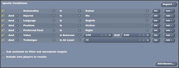 Od wyboru do koloru - filtr można dowolnie modyfikować - Wyszukiwanie i historia - Gra w FM - Football Manager 2005 - poradnik do gry
