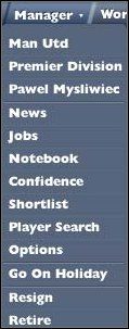 Pierwsze trzy, to nic innego jak odnośniki do okna głównego ze składem (link z nazwą drużyny), rozgrywek (nazwa ligi) oraz naszego imienia i nazwiska (z informacjami na nasz temat, profilem itd - Profil menedżera i opcje (1) - Gra w FM - Football Manager 2005 - poradnik do gry