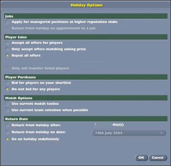 Każdy pracownik, w tym menedżer klubu piłkarskiego ma prawo do odpoczynku - Profil menedżera i opcje (2) - Gra w FM - Football Manager 2005 - poradnik do gry