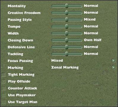 Ustawienia taktyczne dla całego zespołu - Ustawienia taktyczne - Taktyka - Football Manager 2005 - poradnik do gry