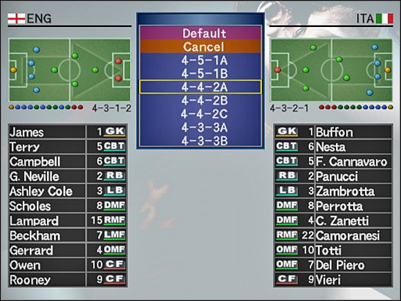 Set Formation - tutaj wybieramy ustawienie zespołu - Set Formation | Ustawienia zespołu | Pro Evolution Soccer 4 - Pro Evolution Soccer 4 - poradnik do gry