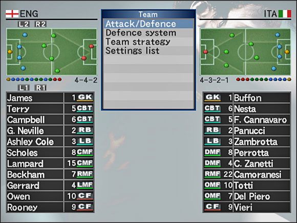 Team - pod tym menu kryją się różne ustawienia - Team | Ustawienia zespołu | Pro Evolution Soccer 4 - Pro Evolution Soccer 4 - poradnik do gry
