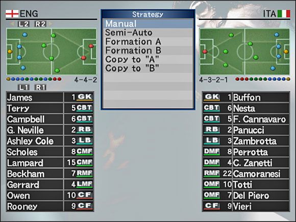 Strategy - menu ustalania naszej taktyki - Strategy | Ustawienia zespołu | Pro Evolution Soccer 4 - Pro Evolution Soccer 4 - poradnik do gry