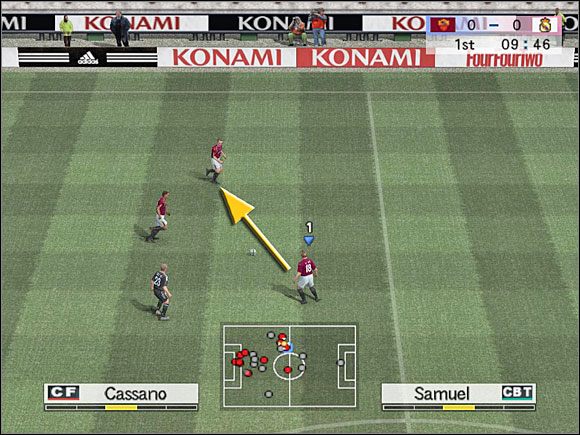 L1 + X, X - jest to znane i lubiane podanie z klepki - Zagrania one-two | Zagrania | Pro Evolution Soccer 4 - Pro Evolution Soccer 4 - poradnik do gry
