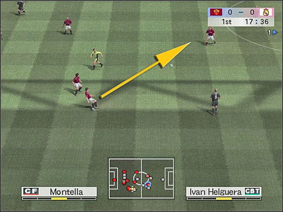 L1 + kółko - bardzo dalekie podanie do najdalej wysuniętego zawodnika na połowie przeciwnika - Podania | Zagrania | Pro Evolution Soccer 4 - Pro Evolution Soccer 4 - poradnik do gry