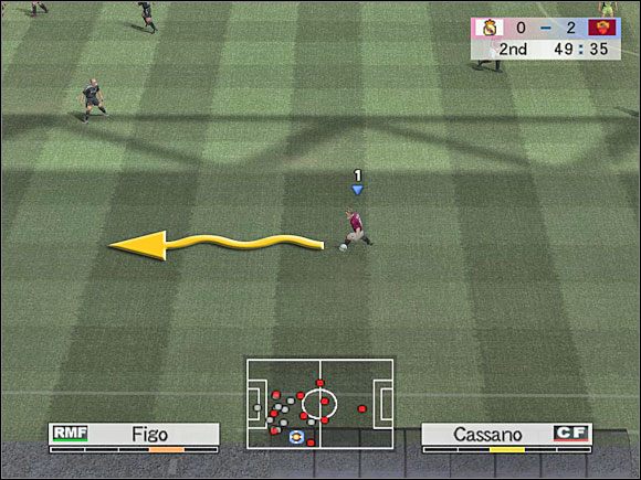 R1 + R2 - oba przyciski przytrzymujemy jednocześnie podczas zmiany kierunku biegu - Strzały, zwody i inne zagrania (1) | Zagrania | Pro Evolution Soccer 4 - Pro Evolution Soccer 4 - poradnik do gry