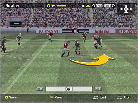 Kwadrat, X - markowanie uderzenia, czyli oszukiwanie obrońców i bramkarza - Strzały, zwody i inne zagrania (3) | Zagrania | Pro Evolution Soccer 4 - Pro Evolution Soccer 4 - poradnik do gry