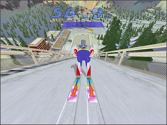 Faza 2: Klikamy lewym przyciskiem myszy i zaczynamy zjazd - Skok - sterowanie, porady | Skoki narciarskie 2005 - Skoki narciarskie 2005 - poradnik do gry