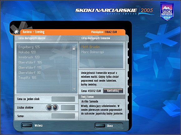 Trening to konieczność, jeśli chcemy podnosić regularnie swoje umiejętności - Kariera - Treningi, Sponsorzy, Parametry | Skoki narciarskie 2005 - Skoki narciarskie 2005 - poradnik do gry