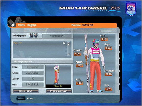 W trakcie sezonu po zdobyciu kasy polepszamy Buty, a jeśli mamy możliwość to również Rękawice - Od zera do bohatera - Kadra B (cz.2) | Skoki narciarskie 2005 - Skoki narciarskie 2005 - poradnik do gry
