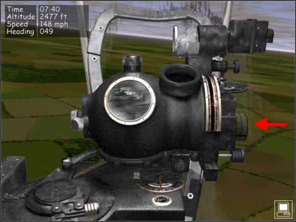 Czerwona strzałka wskazuje urządzenie ustawiające wysokość, na której nastąpi zrzut bomb. - Bombardowanie - Teoria - B-17 Flying Fortress II: The Mighty 8th - poradnik do gry