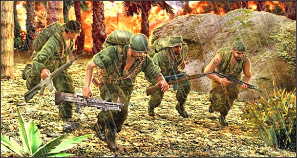 Standardowa walka z wrogiem, jednak teraz musimy się spieszyć, gdyż inaczej zginiemy z rąk własnych żołnierzy a dokładniej pilotów - Misja 6 Into The Fire [01] - Conflict: Vietnam - poradnik do gry