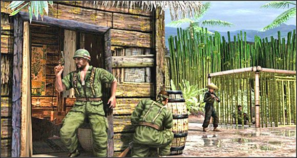 Dwóch żołnierzy jest uwięzionych, pozostała dwójka jest przesłuchiwana - Misja 10 Russian Roulette [01] - Conflict: Vietnam - poradnik do gry