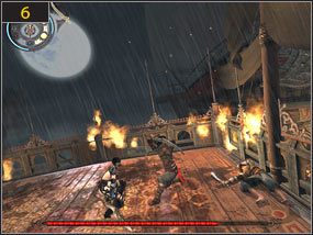 Ponownie wydostając się na pokład przebiegamy wzdłuż burty pokonując napotkanych wrogów [5] - Prolog (tutorial) - Statek | Prolog, Wrak | Prince of Persia Dusza Wojownika - Prince of Persia: Dusza Wojownika - poradnik do gry