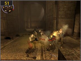 Wbiegnij po schodach do zamku [50] i pokonaj 4 wrogów [51] - Pierwsze kroki w przeszłości - Wejście do fortecy - przeszłość | Zrujnowana forteca, Pierwsze kroki w przeszłość - Prince of Persia: Dusza Wojownika - poradnik do gry