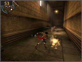 Wskocz na gzyms [52], przesuń się na drugą stronę i zeskocz na chodnik - Pierwsze kroki w przeszłości - Wejście do fortecy - przeszłość | Zrujnowana forteca, Pierwsze kroki w przeszłość - Prince of Persia: Dusza Wojownika - poradnik do gry