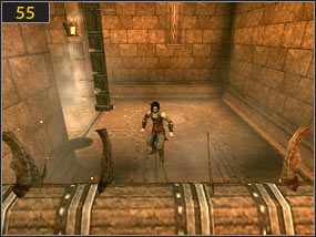 Pokonaj kilku przeciwników w holu [54], a zaraz potem kilka pułapek [55] - Pierwsze kroki w przeszłości - Wejście do fortecy - przeszłość | Zrujnowana forteca, Pierwsze kroki w przeszłość - Prince of Persia: Dusza Wojownika - poradnik do gry