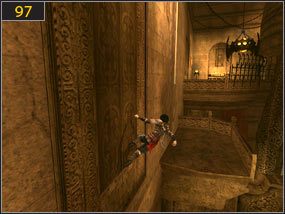 Na skalnym podwyższeniu wbiegamy na ścianę i chwytamy się liny - podciągamy się w górę i skaczemy w kierunku dźwigni [96] - Ołtarz ofiarny - przeszłość (1) | Dama w niebezpieczeństwie, Mroczna dłoń losu - Prince of Persia: Dusza Wojownika - poradnik do gry