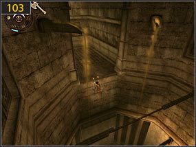 Z gzymsu dostajemy się na drążek [102] a potem na wyższy poziom [103] - Ołtarz ofiarny - przeszłość (2) | Dama w niebezpieczeństwie, Mroczna dłoń losu - Prince of Persia: Dusza Wojownika - poradnik do gry