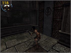 Po nim docieramy do kolejnego gzymsu [117], a stamtąd do większego pomieszczenia [118] - Południowe przejście - teraźniejszość (1) | Dama w niebezpieczeństwie, Mroczna dłoń losu - Prince of Persia: Dusza Wojownika - poradnik do gry