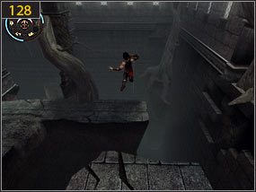 Stamtąd zeskakujemy na niższą platformę [127], a z niej na kolejną [128] - Południowe przejście - teraźniejszość (2) | Dama w niebezpieczeństwie, Mroczna dłoń losu - Prince of Persia: Dusza Wojownika - poradnik do gry