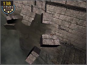 Musimy jak najprędzej uciekać - najpierw po ścianie [137], która zaraz za nami zostanie zniszczona [138] - Południowe przejście - teraźniejszość (3) | Dama w niebezpieczeństwie, Mroczna dłoń losu - Prince of Persia: Dusza Wojownika - poradnik do gry