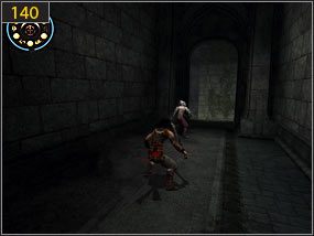 potem wskakując na drążek [139], aby w końcu trafić do korytarza, gdzie czeka na nas jeden przeciwnik [140] - Południowe przejście - teraźniejszość (3) | Dama w niebezpieczeństwie, Mroczna dłoń losu - Prince of Persia: Dusza Wojownika - poradnik do gry