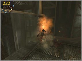 Po skończonej walce chwytamy się drążka [221], dzięki czemu platforma przesunie się wyżej - Mechaniczna wieża - przeszłość (1) | Trybiki i śrubki | PoP Dusza Wojownika - Prince of Persia: Dusza Wojownika - poradnik do gry