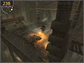 We wnęce pociągamy za drążek [237], dzięki czemu platforma ponownie zmieni położenie - Mechaniczna wieża - przeszłość (3) | Trybiki i śrubki | PoP Dusza Wojownika - Prince of Persia: Dusza Wojownika - poradnik do gry