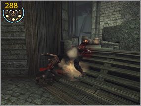 Na końcu dobiegamy do drabiny i wspinamy się po niej na górę [287], gdzie czeka nas ponownie walka [288] - Pokój aktywacyjny - teraźniejszość (1) | Trybiki i śrubki | PoP Dusza Wojownika - Prince of Persia: Dusza Wojownika - poradnik do gry