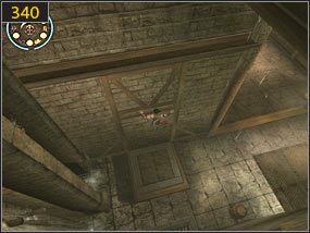 Uzupełniamy zdrowie oraz zapisujemy grę [339] i schodzimy na dół po drewnianej belce [340] - Druga wieża - Mechaniczna wieża - przeszłość | Druga wieża, Wodna Pani - Prince of Persia: Dusza Wojownika - poradnik do gry